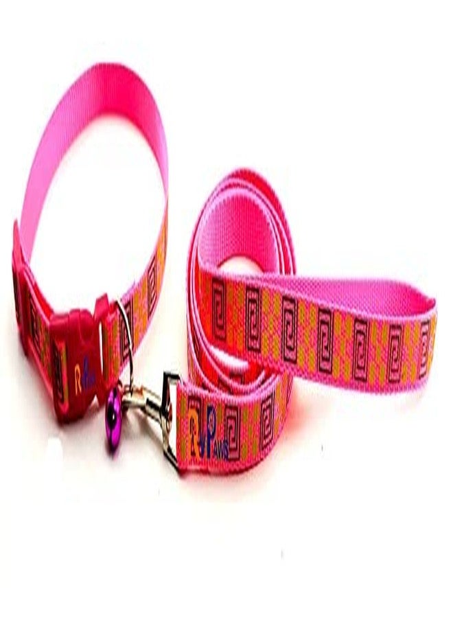 Pups&Pets 15 MM Puppy Collar and Leash Set - Puppy Printed Adjustable Nylon Collar with Leash for Cat and Puppy, Quick Release and Breathable Collar with Bell for Puppies, Dog & Cat (Pink) - Image 5